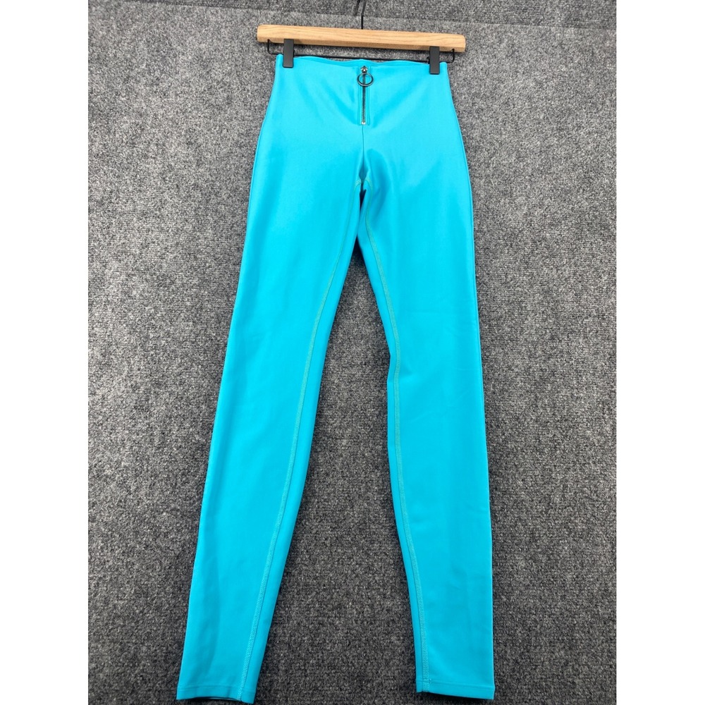 Alo Yoga O-Ring Zip Front Leggings Womens XS Turquoise Blue High Waist Yoga Pant